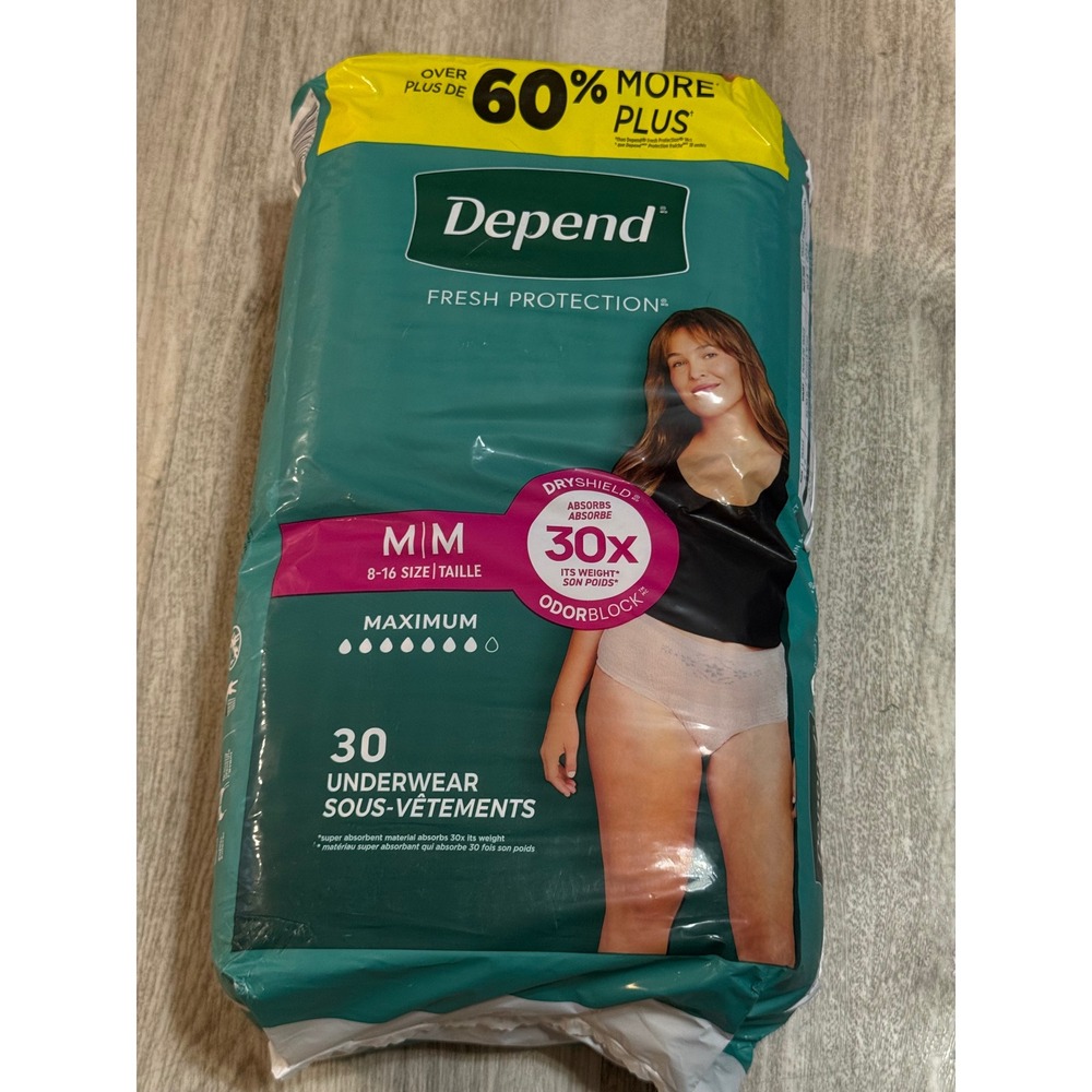 Depend Fresh Protection Women Incontinence Underwear Medium 30ct Maximum
